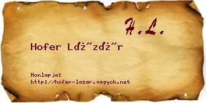 Hofer Lázár névjegykártya